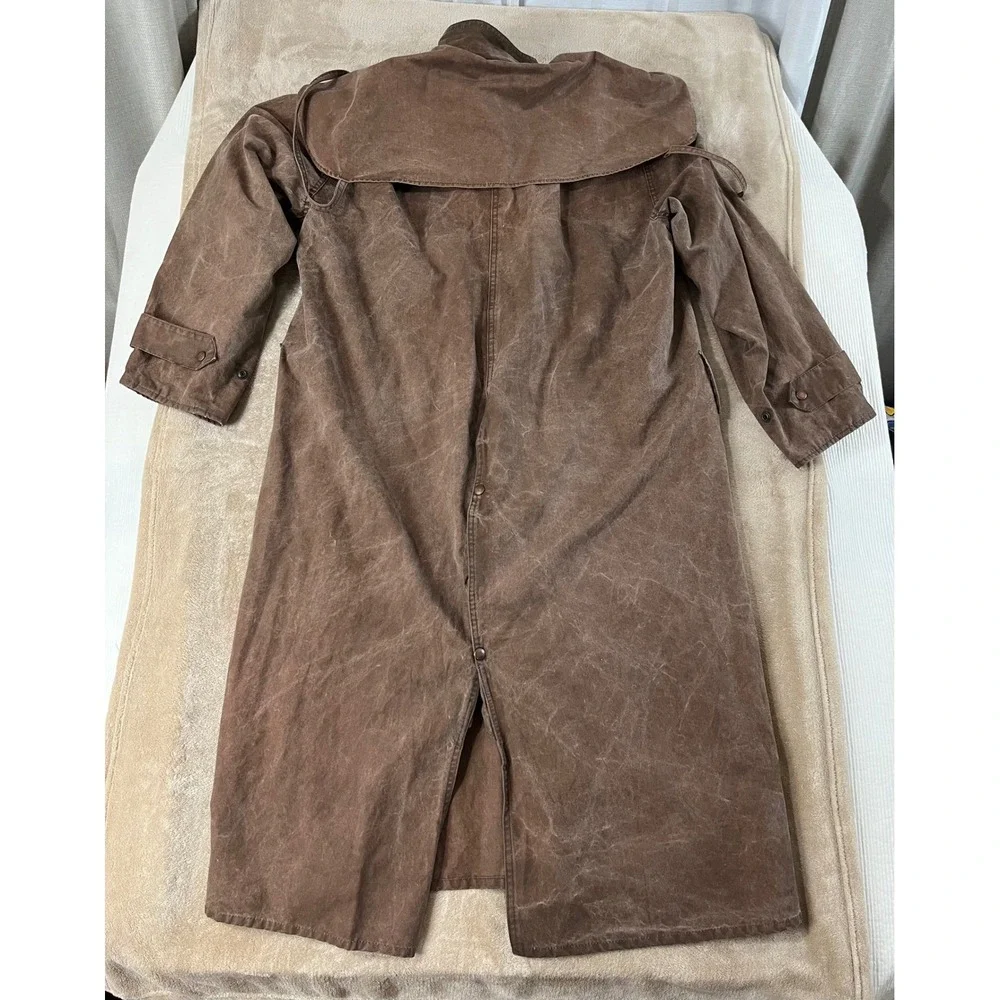Australian Stock Saddle Co Cattlemans Coat Mens Size 7 Brown Waxed Cotton Duster
